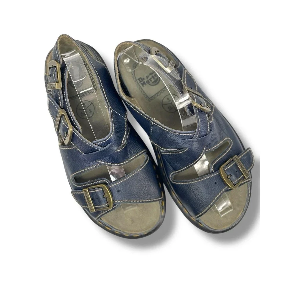 Dr Martens VTG Made England Mens 9 Leather Strappy Sandals Blue Buckle Fisherman